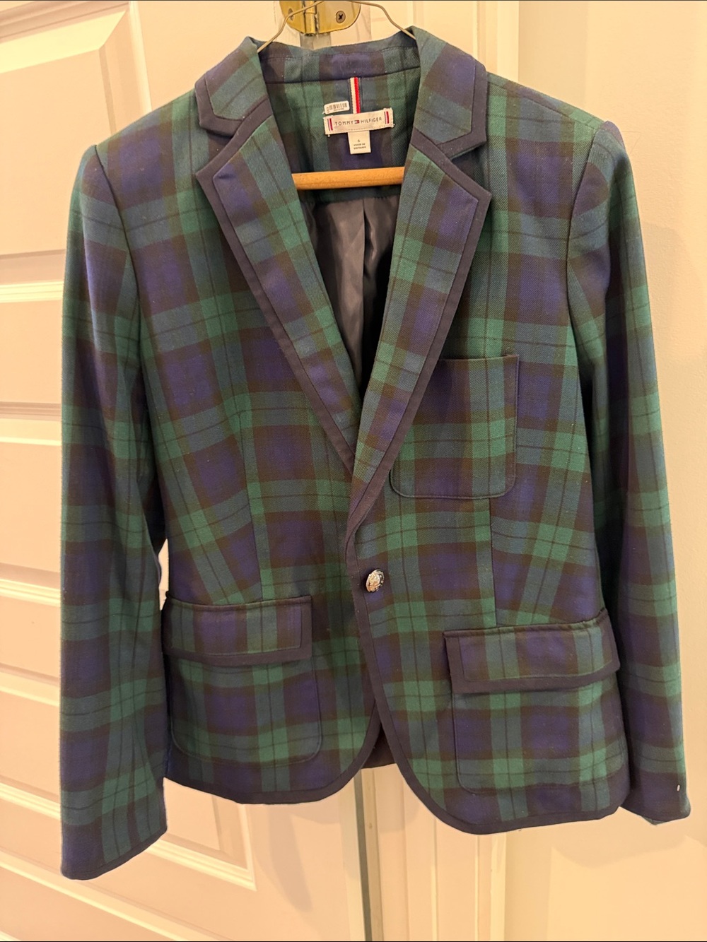 Tommy Hilfiger Blue & Green Plaid Tailored Blazer
